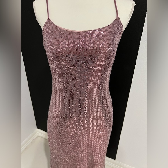 Adam Pink Sequin Maxi Gown Spaghetti Strap Prom - Picture 6 of 13